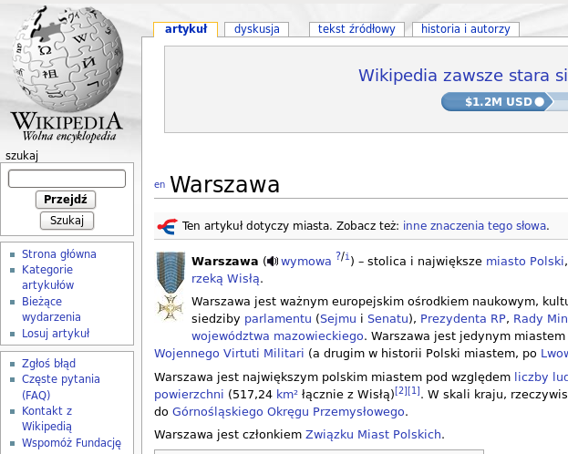 Wikipedia polskojęzyczna: Na polskiej wersji Wikipedii pokazuje się jedynie link interwiki do wersji angielskiej.